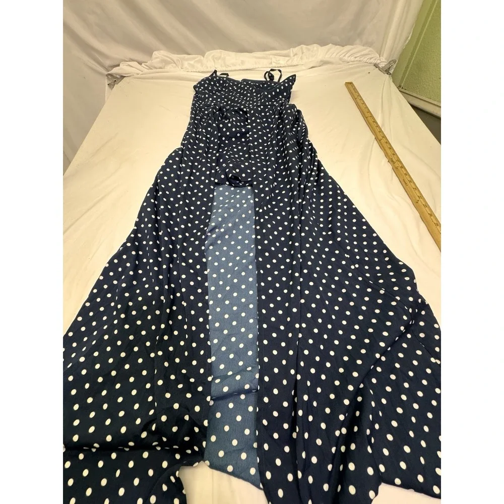 Band of Gypsies Maxi Open Front Dress W/Shorts Combo Woman Sz S Dots Blue Boho N